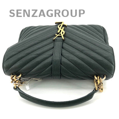 YSL Saint Laurent College Green Gold Hardware V-Stitch Tote Shoulder Bag