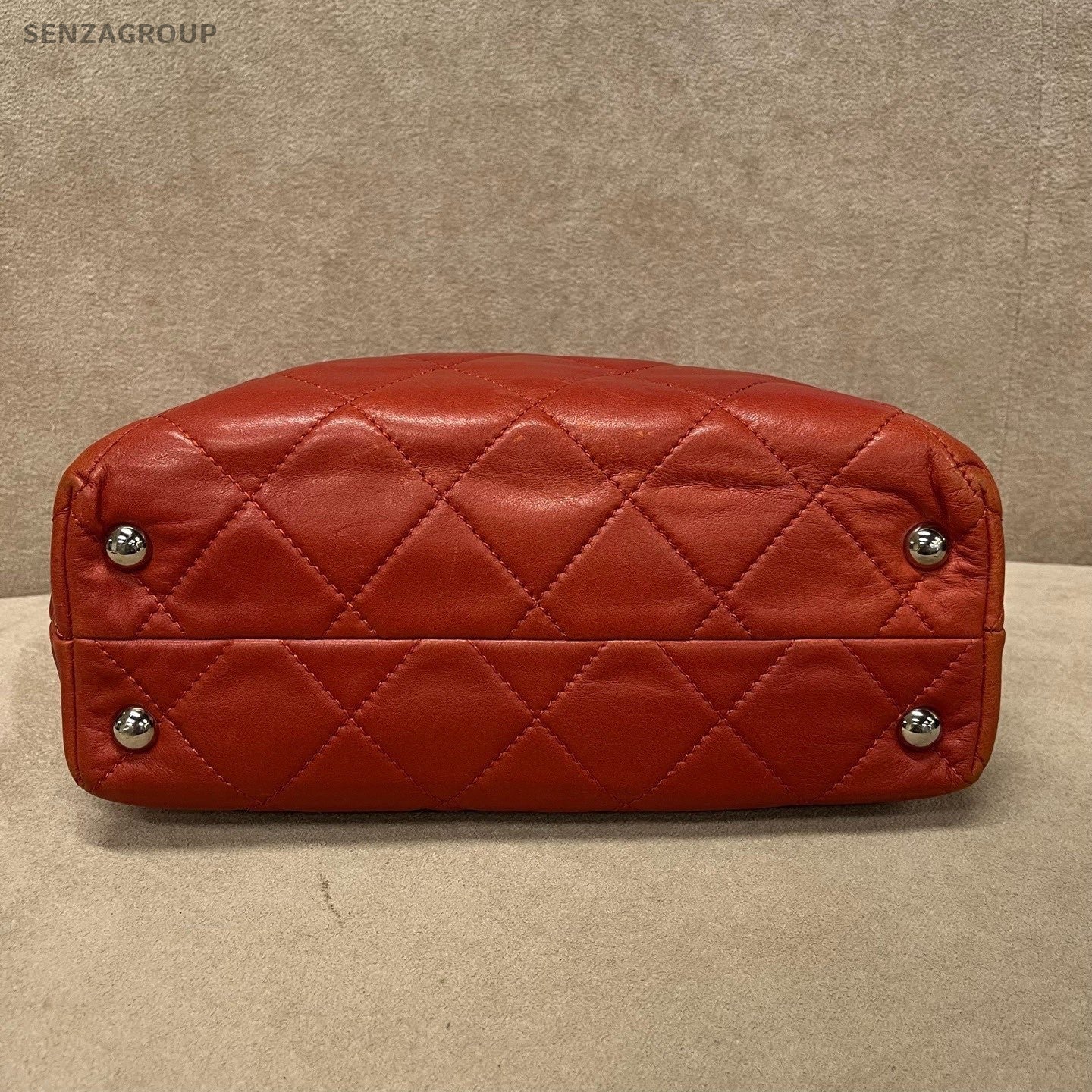 CHANEL Vintage Tote Diamond Pattern Chain Shoulder bag Red Silver Women