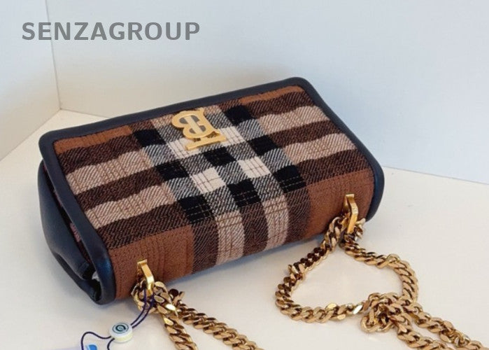 Burberry Lola British check pattern Chain Shoulder bag Women Brown Gold
