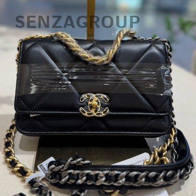 Chanel 19 Bag WOC Black Gold Lambskin Chain Shoulder Crossbody Bag