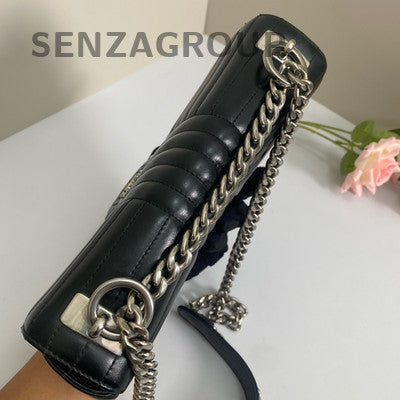 Prada Black Silver Chain Shoulder Crossbody Bag Classic Women's