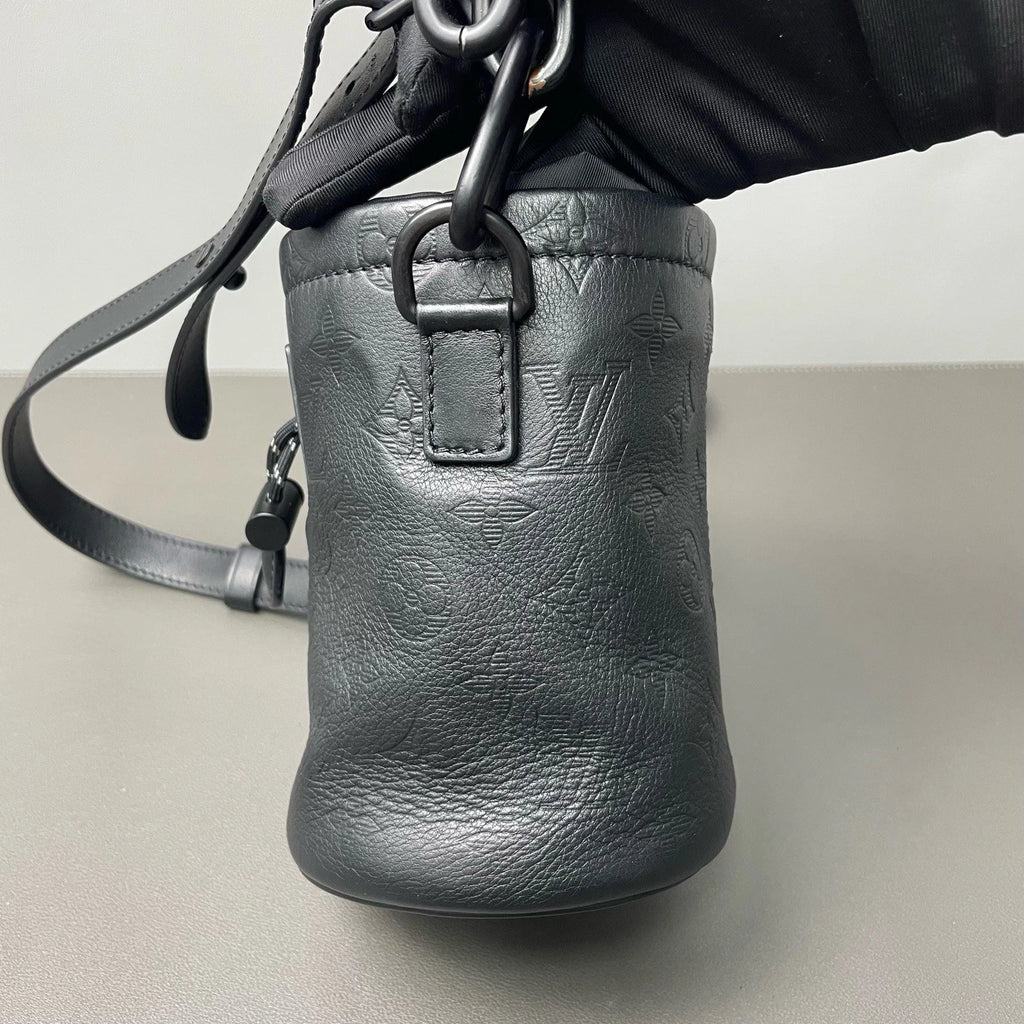 Louis Vuitton Black Embossed Chalk Nano Drawstring Bucket Crossbody Women