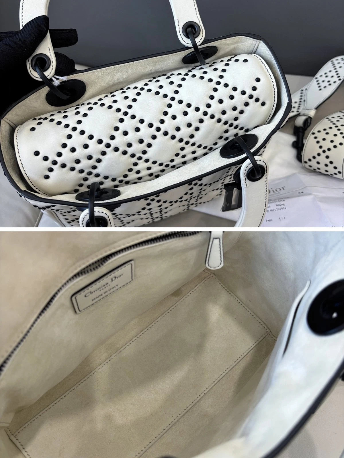 Dior Lady Dior Black White Handbag Excellent