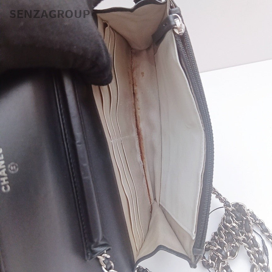 Chanel Camellia Series WOC Chain Shoulder Bag Crossbody Black Silver Women