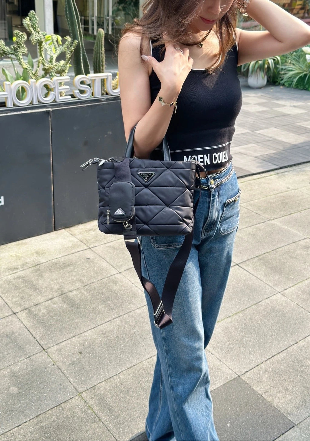 PRADA Black Nylon Tote Bag For Women