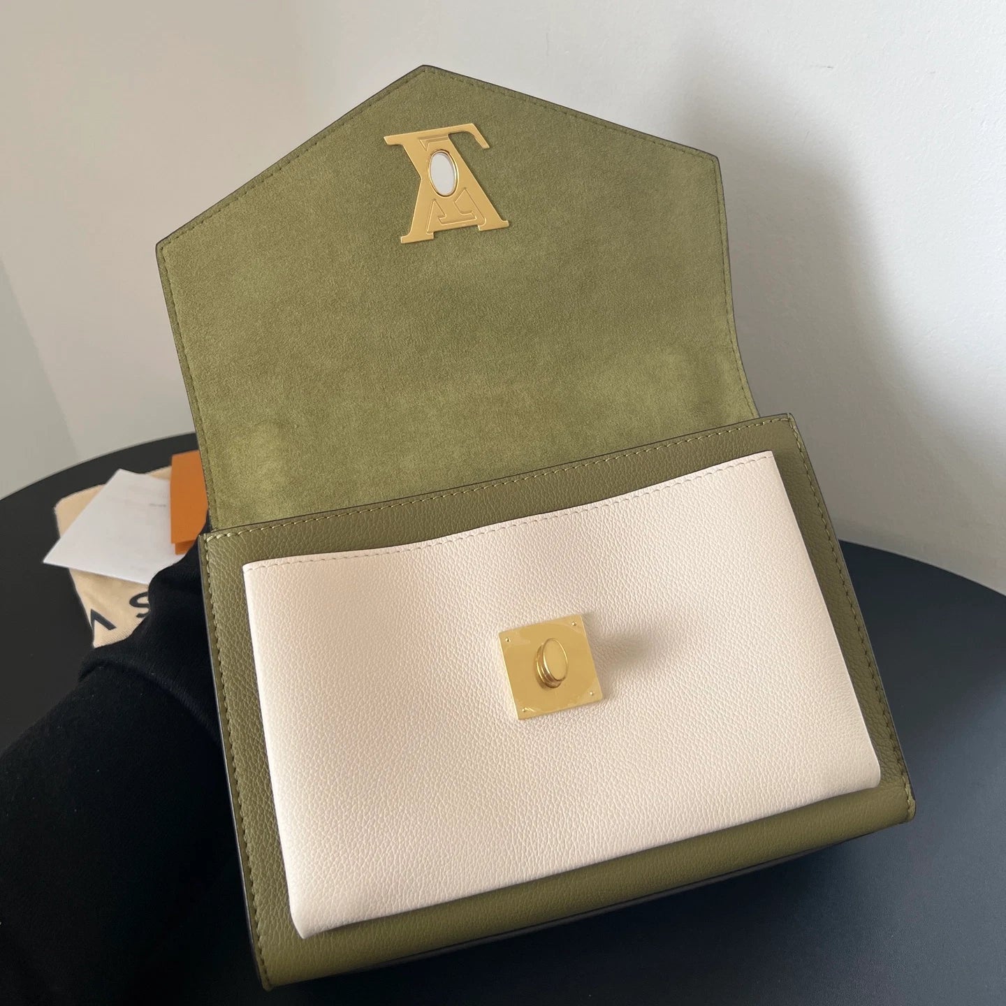 Louis Vuitton Lock Me Chain Shoulder Crossbody Bag Green Gold Hardware Women