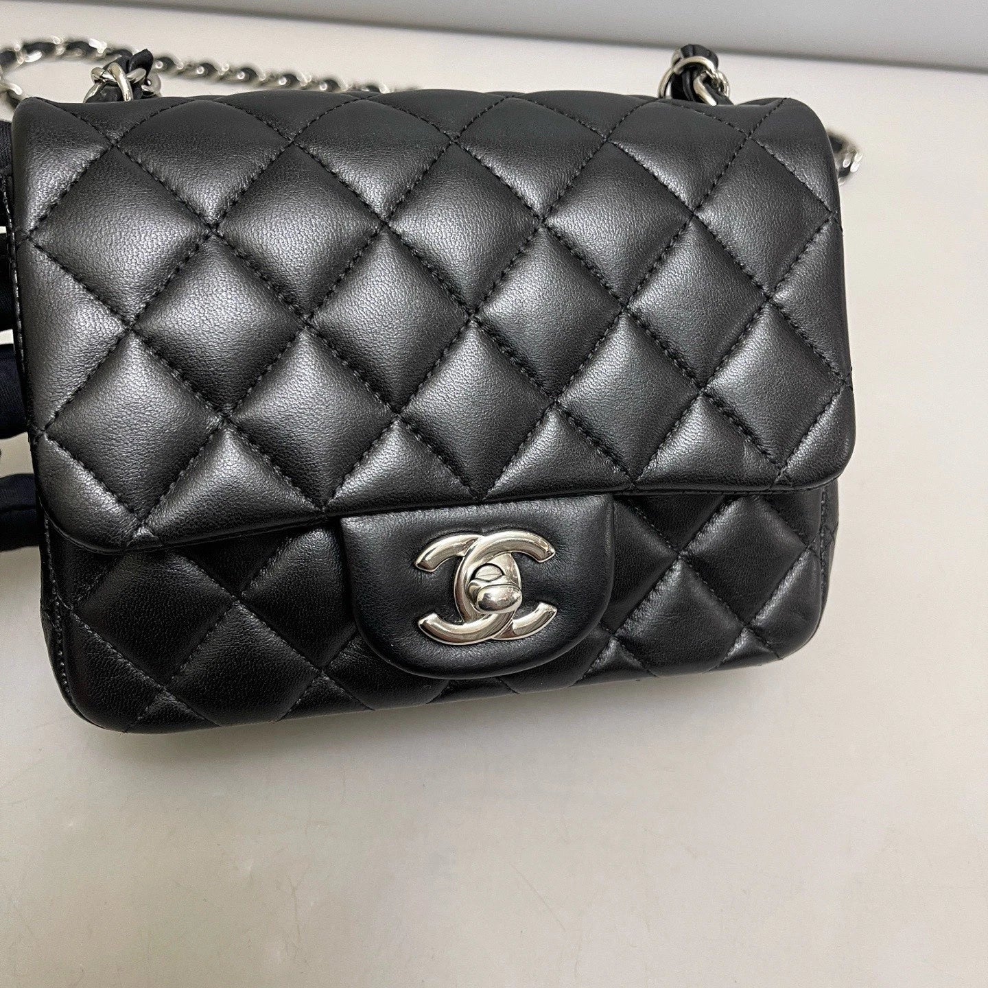 Chanel Classic Flap Black Silver Diamond Crossbody Bag Women Classic