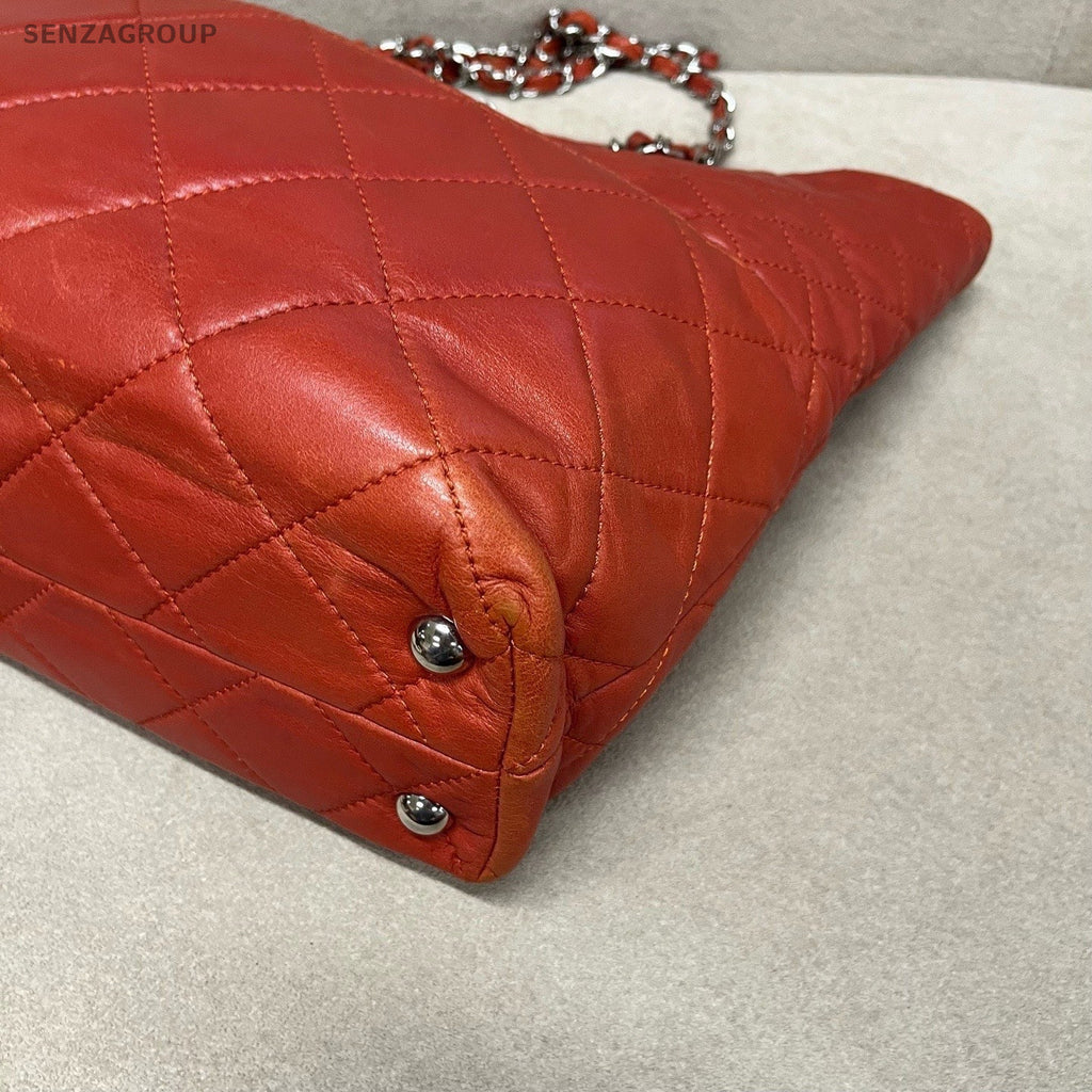 CHANEL Vintage Tote Diamond Pattern Chain Shoulder bag Red Silver Women