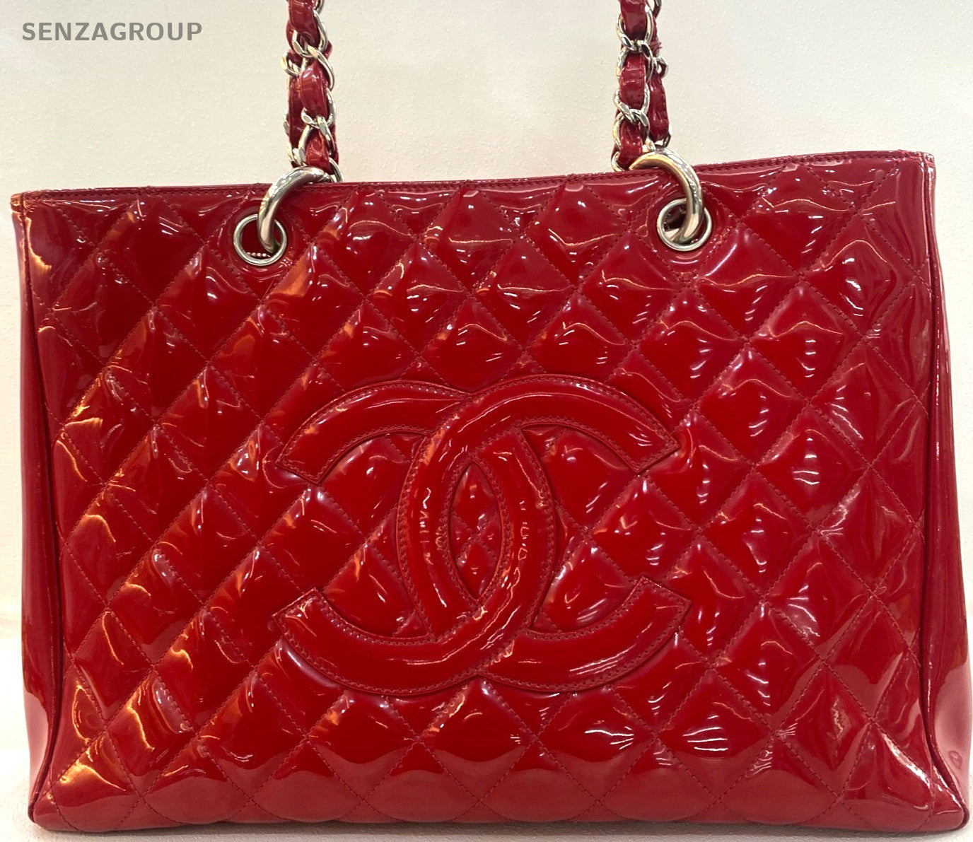 CHANEL GST Chain Strap Oil waxed leather tote Shoulder bag Women Red