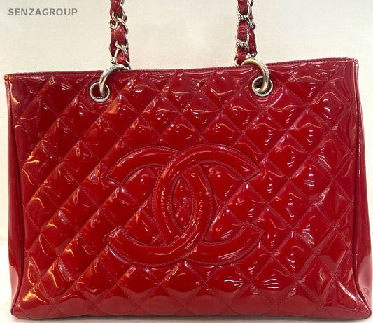 CHANEL GST Chain Strap Oil waxed leather tote Shoulder bag Women Red