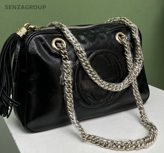Gucci Tassel Soho Chain Shoulder Bag Black Gold Women Classic Designer