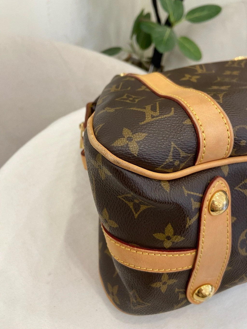 Louis Vuitton Stresa Monogram Canvas Shoulder Bag Brown Gold Women Classic