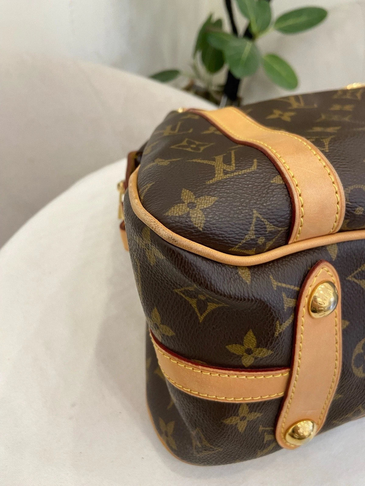 Louis Vuitton Stresa Monogram Canvas Shoulder Bag Brown Gold Women Classic