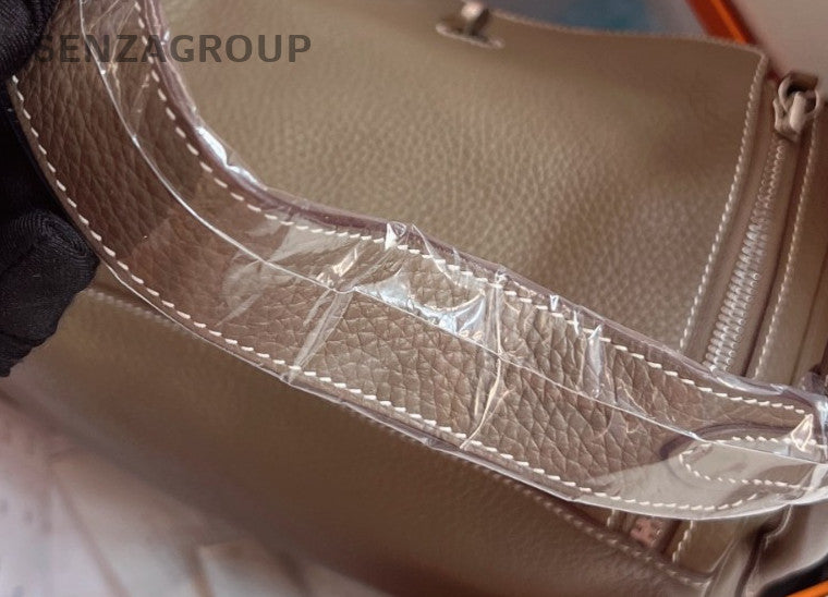 Hermes Lindy30 TC Leather Shoulder Bag Gray Silver Used Women Classic