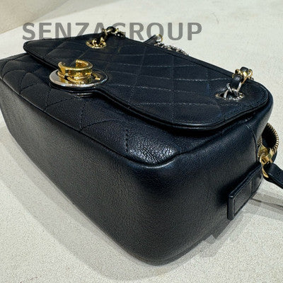 Chanel Black Caviar Leather Camera Bag Chain Strap Classic Women's
