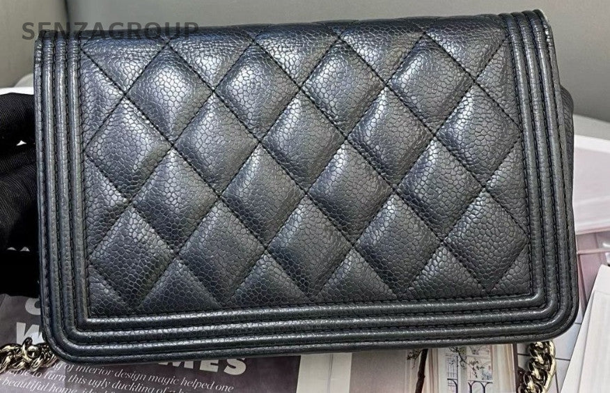 Chanel Leboy WOC Chain Shoulder Bag Black Gold Used Women Diamond Classic