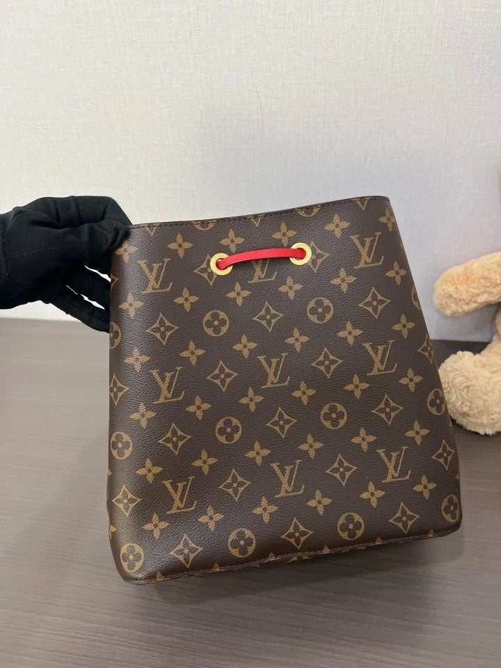 Louis Vuitton Canvas Red Bucket Bag For Women