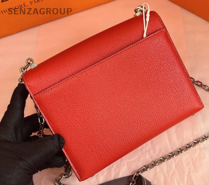 Hermes Verrou Mini Chain Shoulder Bag Crossbody Red Silver Women Classic