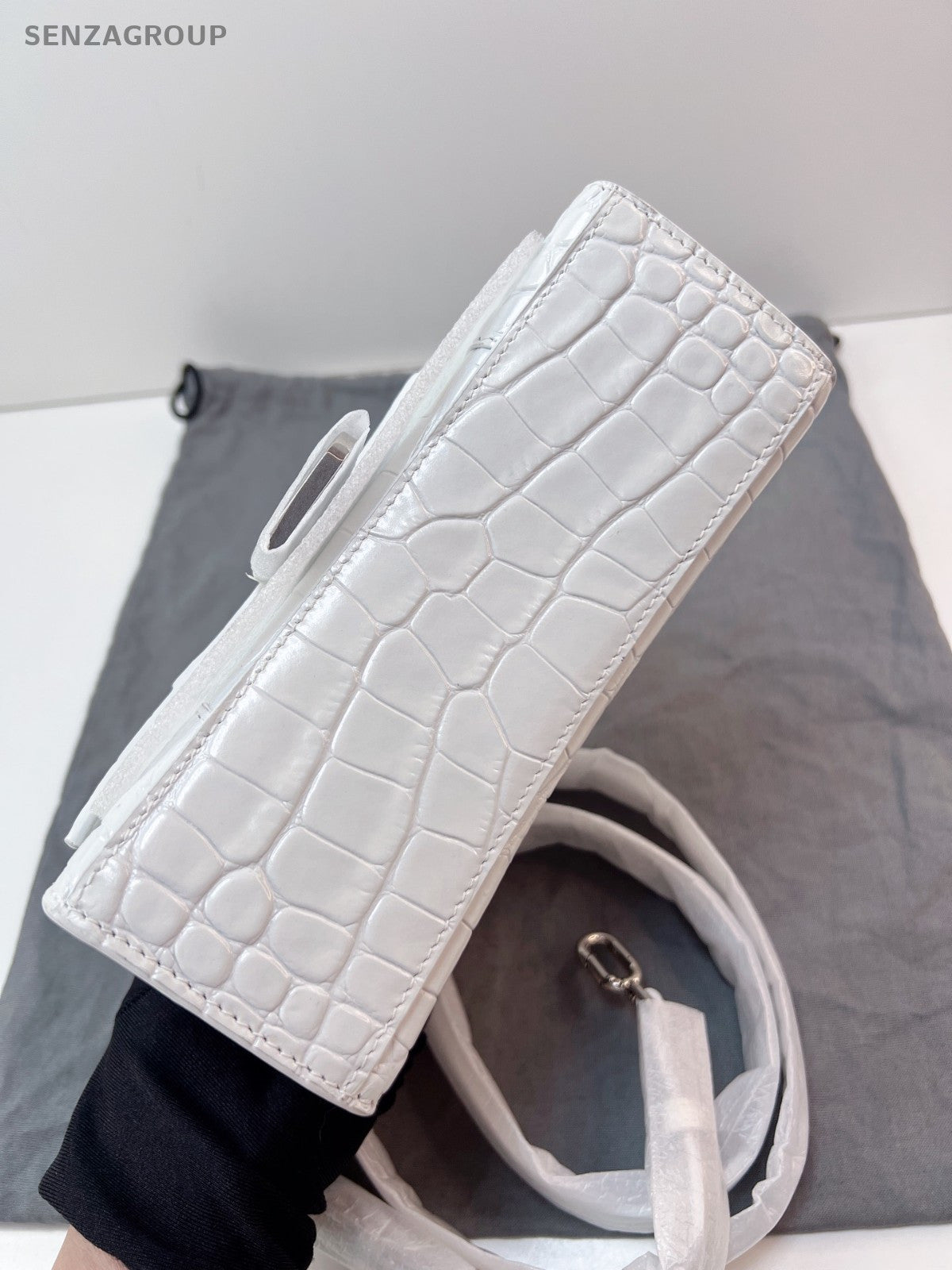 Balenciaga Hourglass XS Top Handle Alligator pattern 2WAY Shoulder Handbag Women