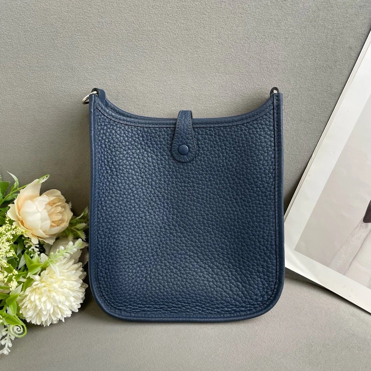 Hermes Mini Evelyne Blue Leather Crossbody Bag For Women