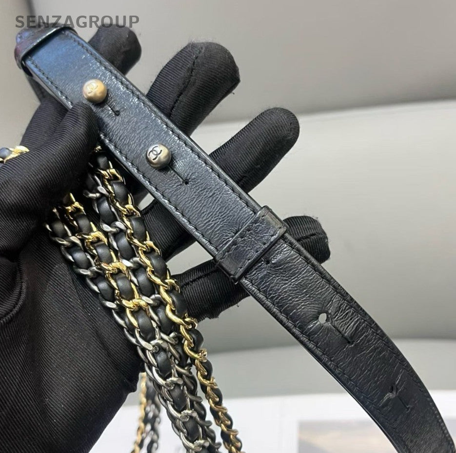 Chanel Gabrielle PM Chain Shoulder Bag Crossbody Black Gold Diamond Women