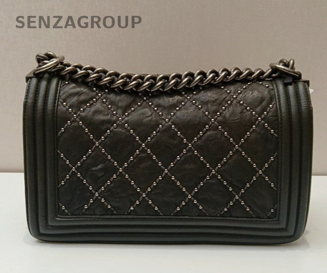 Chanel Leboy PM Chain Shoulder Bag Crossbody Gray Silver Women Diamond Classic