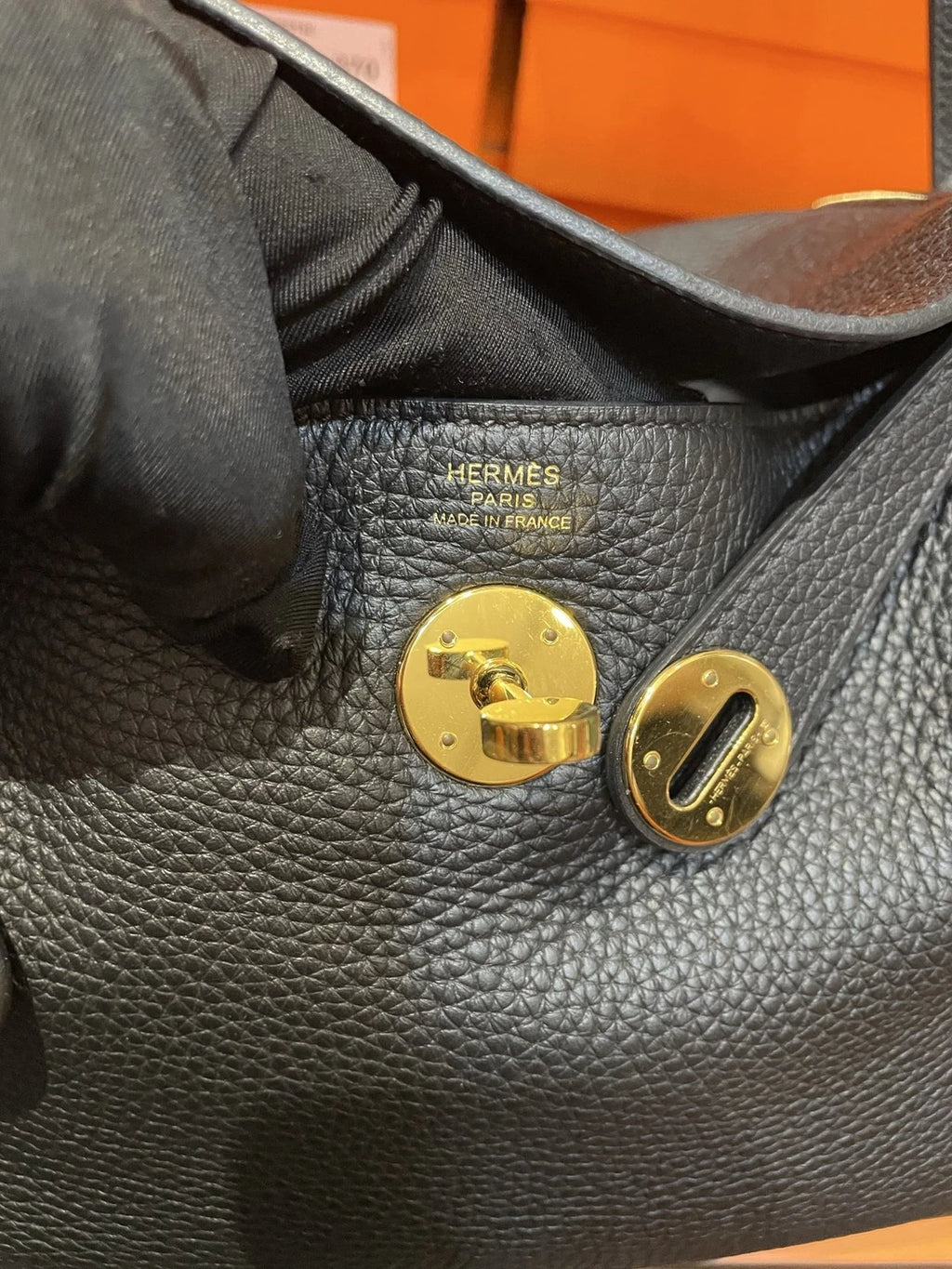 Hermes Lindy 26 Black Gold Top Handle Bag Women Classic