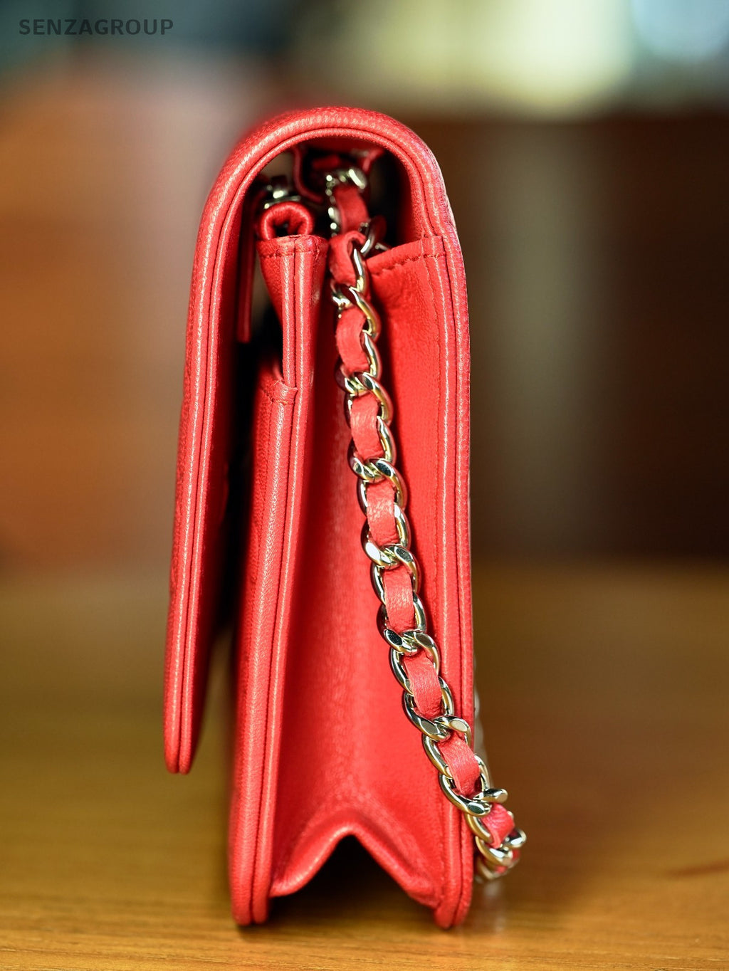 CHANEL Camellia Red wallet WOC Shoulder bag Crossbody Lambskin