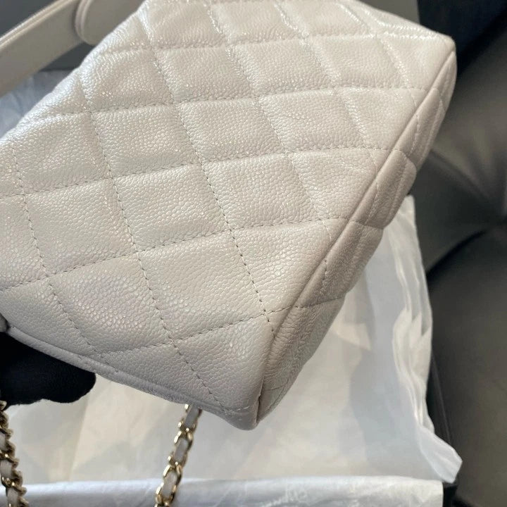 Chanel Calfskin Hobo Top Handle Bag Chain Crossbody White Gold Diamond Women D