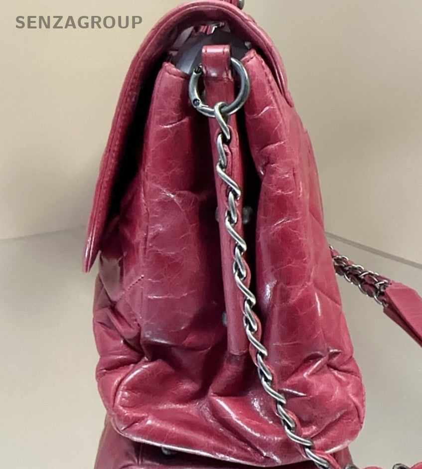 Chanel Leboy Vintage Button Top Handle Shoulder Bag  Red Silver Women Classic