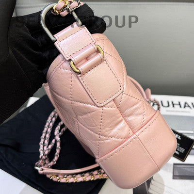 Chanel Small Pink & Gold Chevron Gabrielle Hobo Chain Crossbody Bag