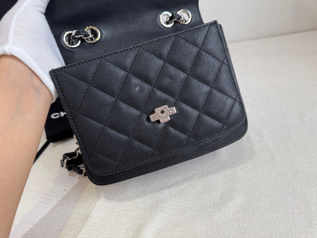 Chanel Cuba Chain 2Way Shoulder Bag Crossbody Black Silver Women Classic