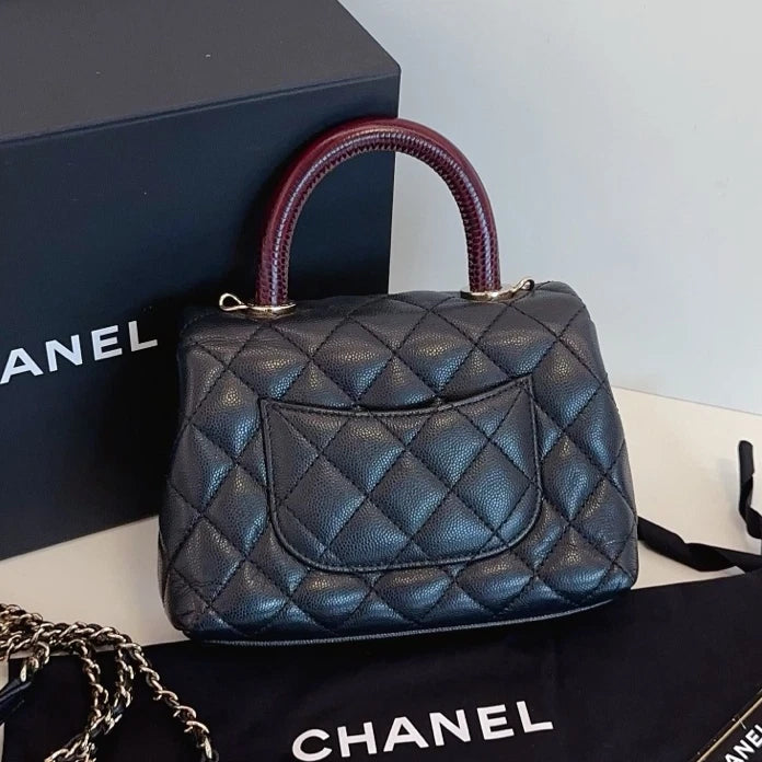 Chanel Cocohandle Mini Chain Top Handle Shoulder Crossbody Black Gold Women