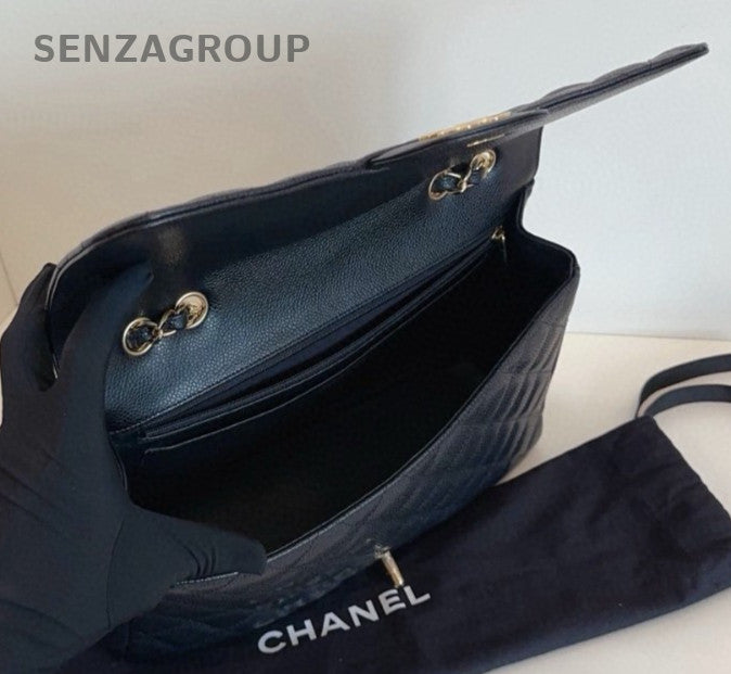 Chanel Classic Flap Jumbo Chain Shoulder Bag Black Gold Women Fashion Diamond