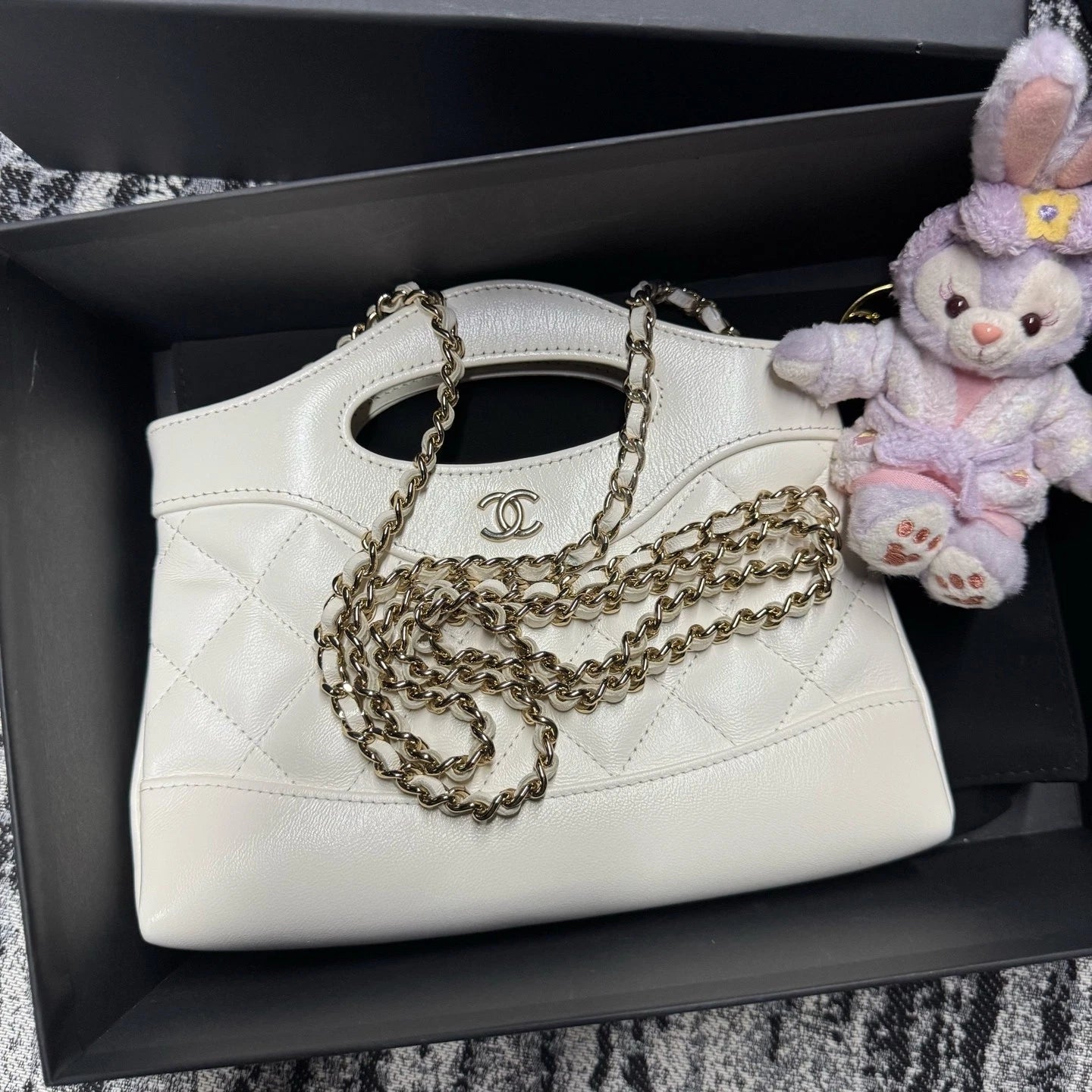 Chanel 31 Nano Lambskin Tote Bag White Gold Excellent
