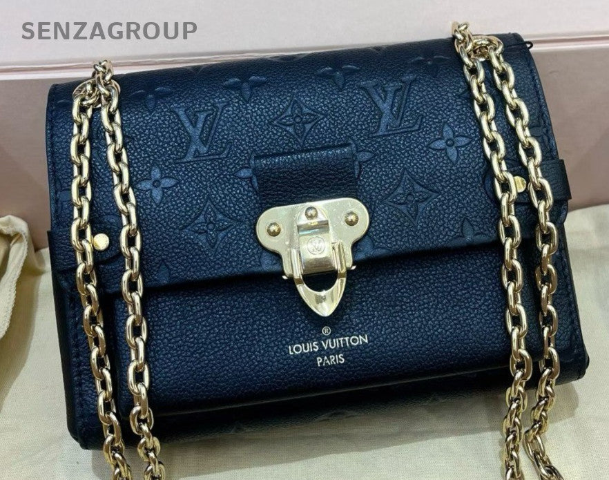 Louis Vuitton Vavin BB Calfskin Chain Shoulder Bag Black Gold Women Classic