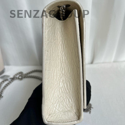 Saint Laurent Medium White Fringe Chain Shoulder Bag Silver Hardware