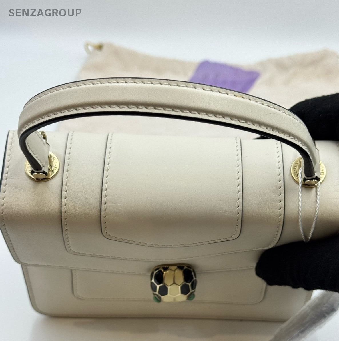 Bvlgari Serpenti 2Way Top Handle Bag Chain Crossbody White Gold Women Classic