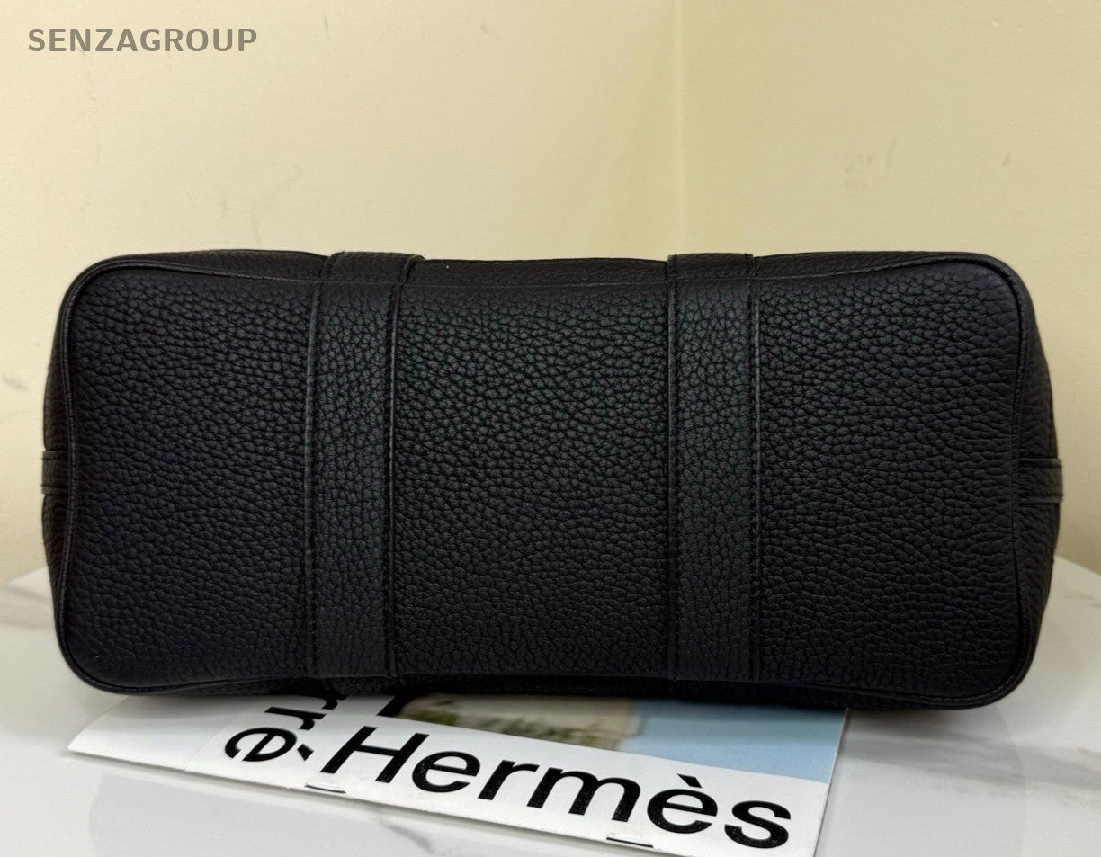 Hermes Garden Party30 Top Handle Bag Black Silver Used Women Classic Fashion