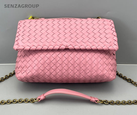 Bottega Veneta Intrecciato Olympia Chain Shoulder Bag Pink Gold Women Classic
