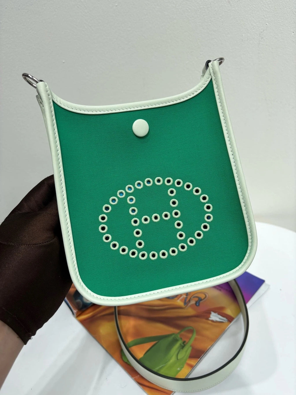 Hermes Mini Evelyne Green Leather Shoulder Bag For Women