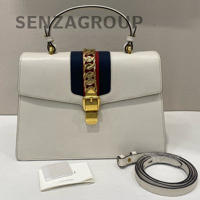 Gucci Sylvie Large White Gold Buckle Shoulder Bag - Classic Fashion Women
