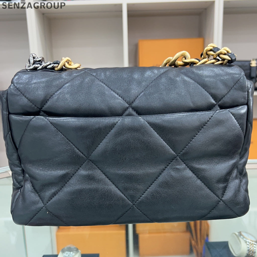 Chanel 19 Medium Black Lambskin Gold Chain Shoulder Bag Classic Women