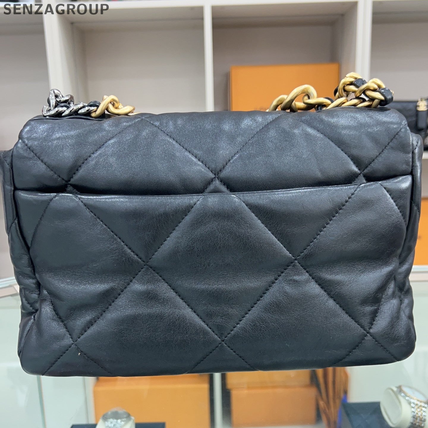 Chanel 19 Medium Black Lambskin Gold Chain Shoulder Bag Classic Women
