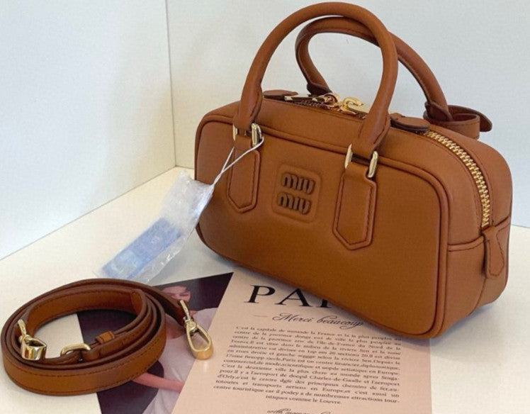 Miu Miu Arcadie PM Bowling Top Handle Shoulder Bag Brown Almost Brand New