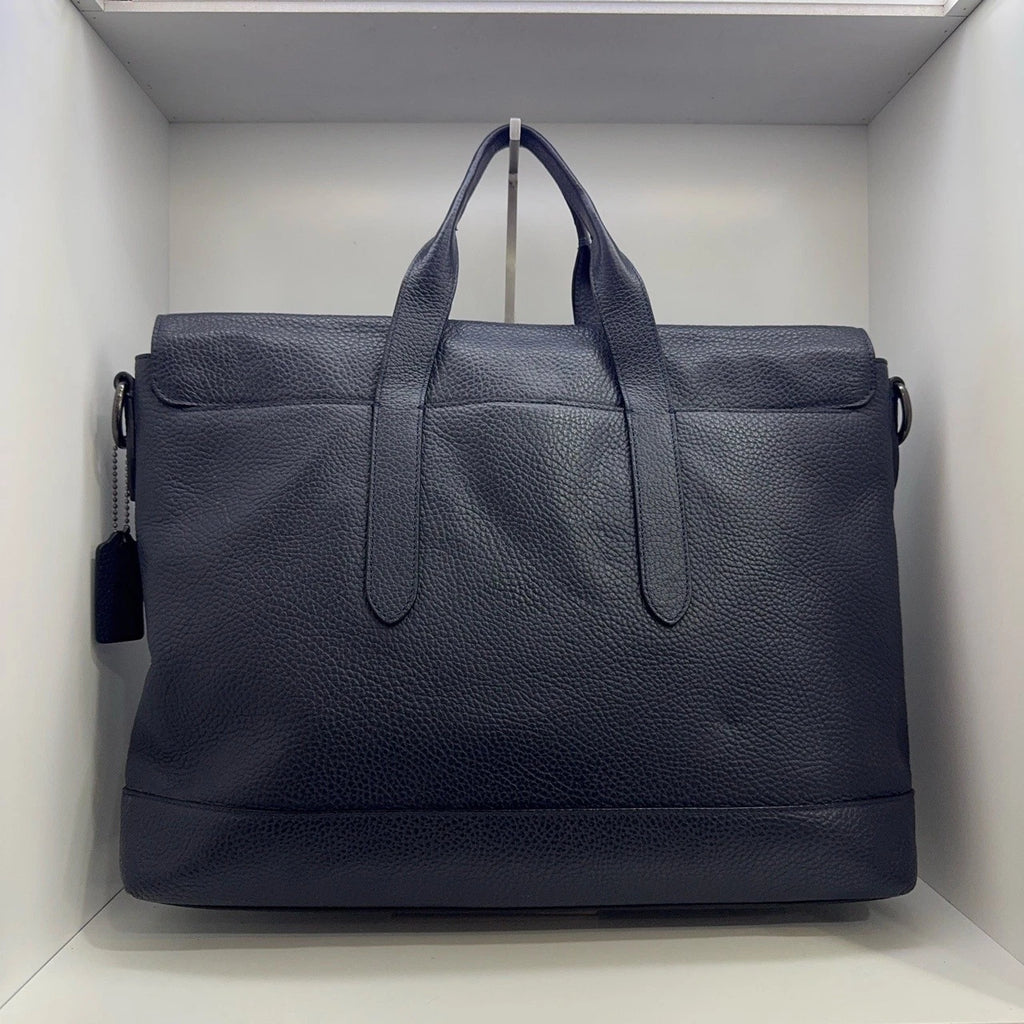 Coach Navy Leather Flap Briefcase Shoulder Crossbody Bag For Men