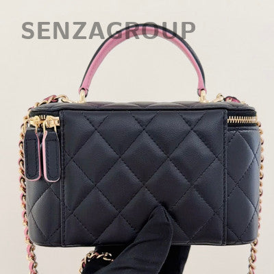 Chanel Black Pink Gold Hardware Lambskin Long Box Cosmetic Chain Crossbody Bag