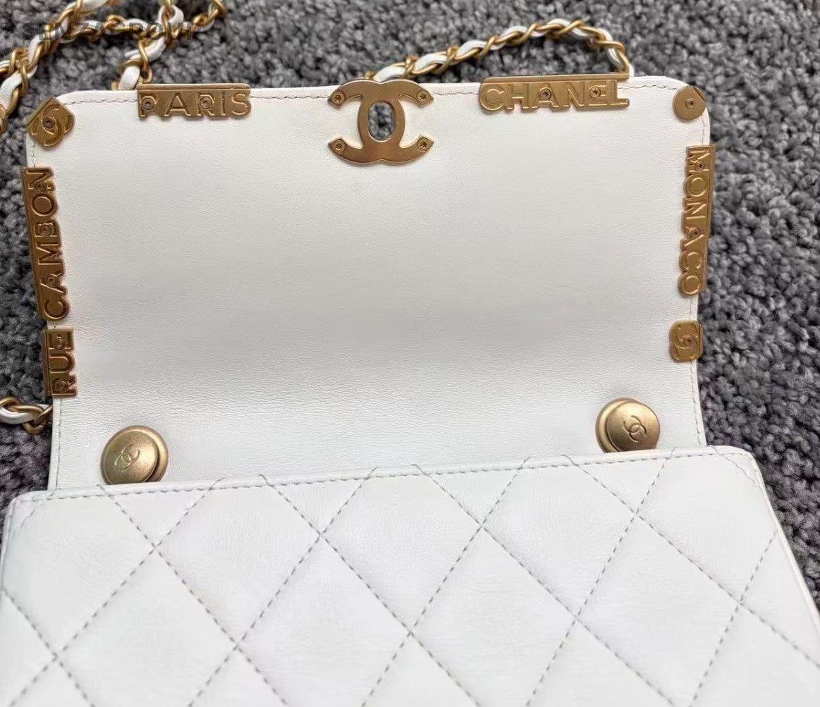 Chanel Chain Diamond Shoulder Bag Crossbody White Gold Diamond Women Classic