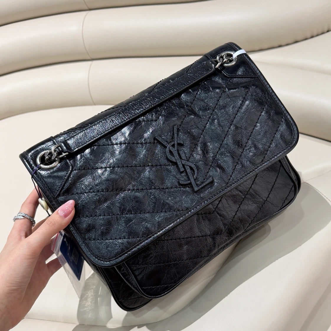 Saint Laurent Niki MM Chain Shoulder Bag Black Silver Women Classic
