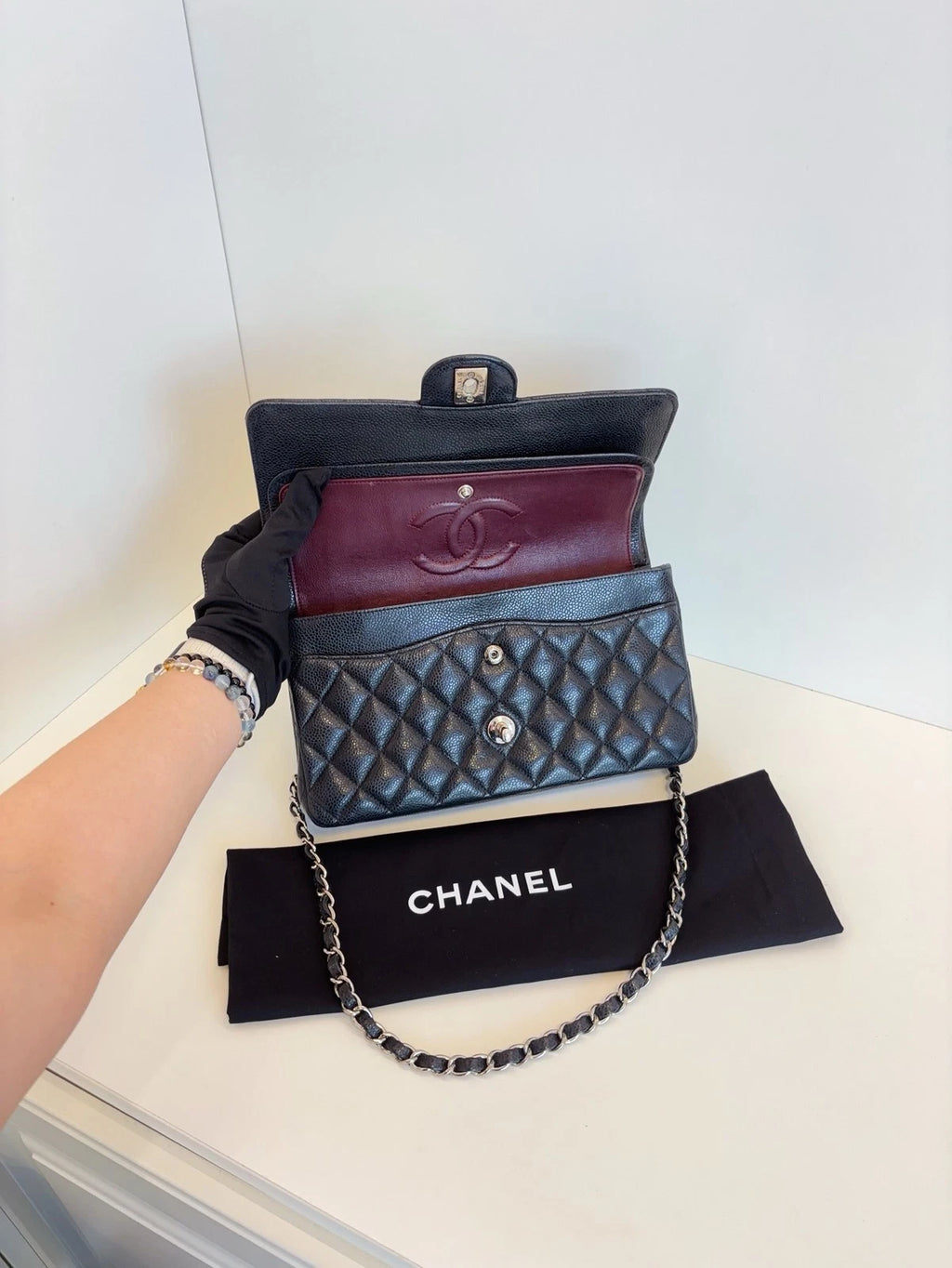 Chanel Classic Flap Medium Shoulder Bag Women's Handbag Black Caviar